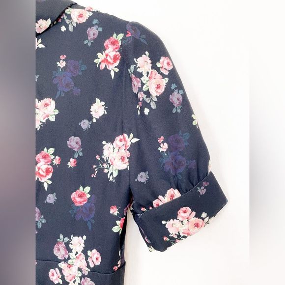 Alexia Admor Emery Navy Blue Floral Short Sleeve Shirt Dress - Picture 4 of 16